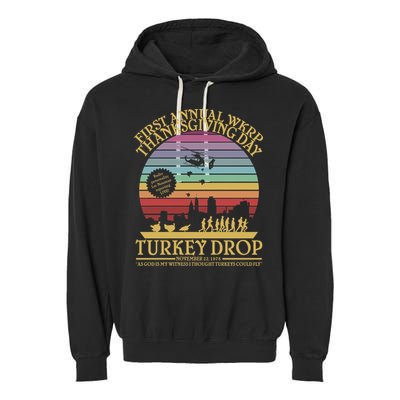 WKRP Thanksgiving Turkey Drop Funny Retro Garment-Dyed Fleece Hoodie