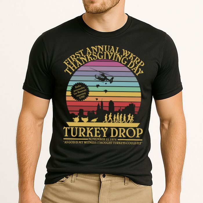 WKRP Thanksgiving Turkey Drop Funny Retro Performance Shirt