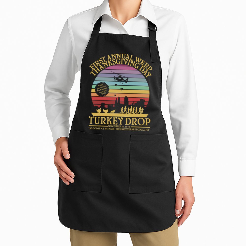WKRP Thanksgiving Turkey Drop Funny Retro Apron