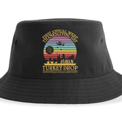 WKRP Thanksgiving Turkey Drop Funny Retro Sustainable Bucket Hat
