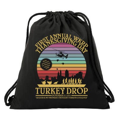 WKRP Thanksgiving Turkey Drop Funny Retro Drawstring Bag