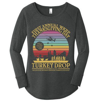 WKRP Thanksgiving Turkey Drop Funny Retro Women's Perfect Tri Tunic Long Sleeve Shirt