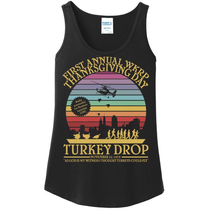 WKRP Thanksgiving Turkey Drop Funny Retro Ladies Essential Tank