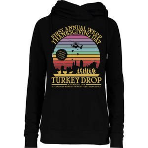 WKRP Thanksgiving Turkey Drop Funny Retro Womens Funnel Neck Pullover Hood