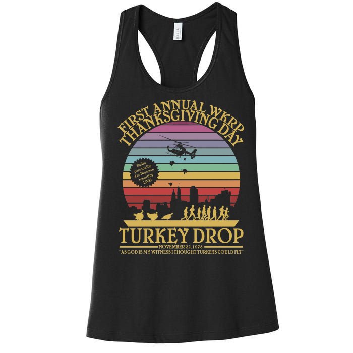 WKRP Thanksgiving Turkey Drop Funny Retro Women's Racerback Tank