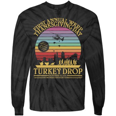 WKRP Thanksgiving Turkey Drop Funny Retro Tie-Dye Long Sleeve Shirt