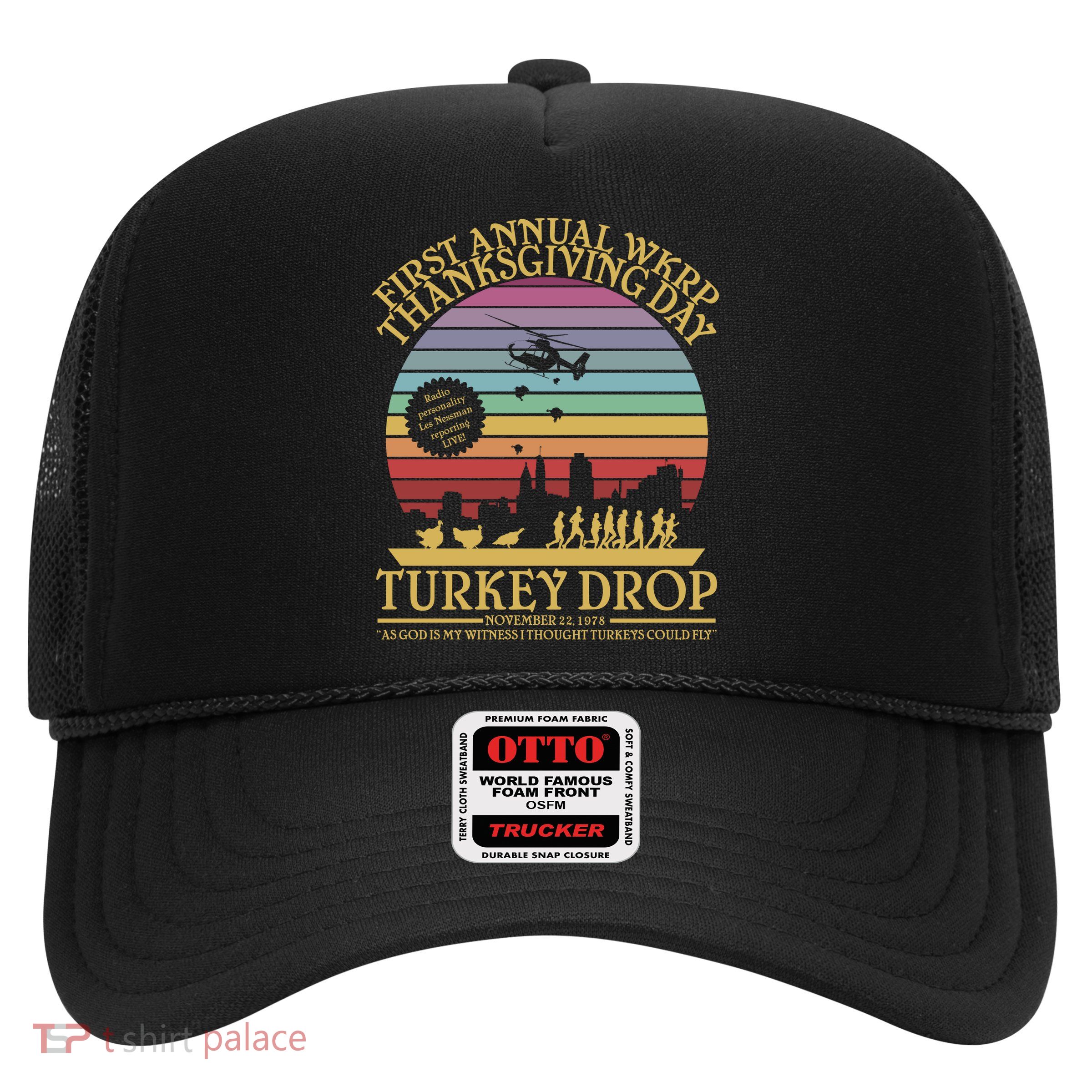 WKRP Thanksgiving Turkey Drop Funny Retro Trucker Hat