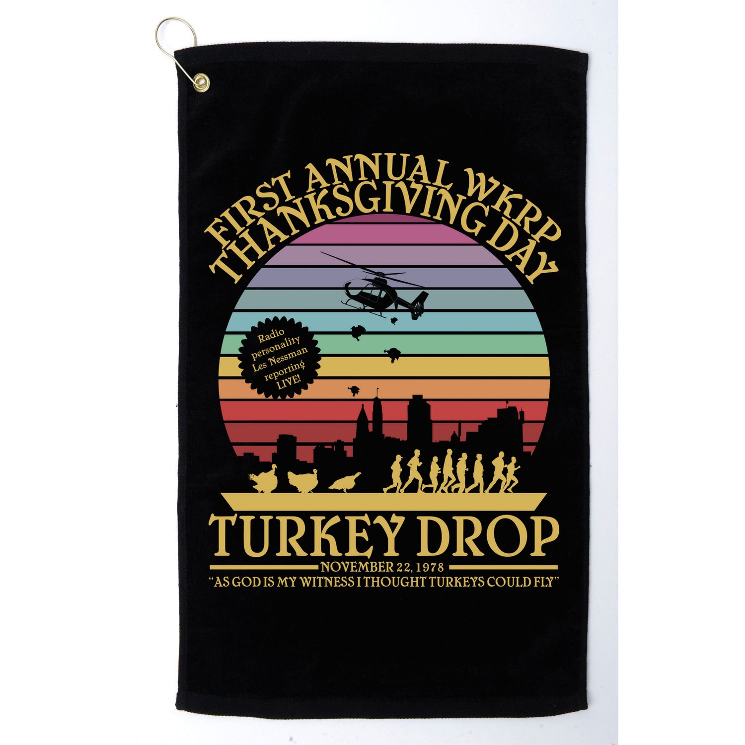 WKRP Thanksgiving Turkey Drop Funny Retro Golf Towel