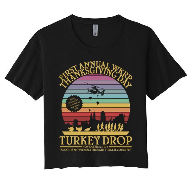 WKRP Thanksgiving Turkey Drop Funny Retro Crop Top