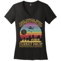 WKRP Thanksgiving Turkey Drop Funny Retro Women's V-Neck T-Shirt