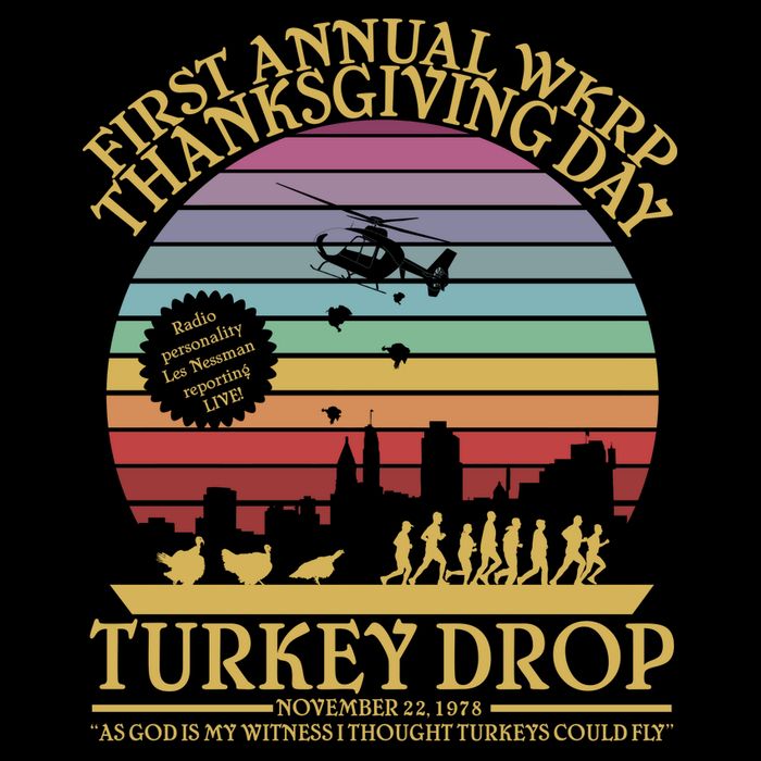 WKRP Thanksgiving Turkey Drop Funny Retro Women's V-Neck T-Shirt