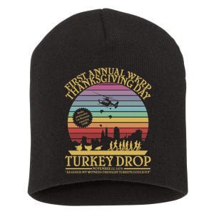 WKRP Thanksgiving Turkey Drop Funny Retro Short Acrylic Beanie