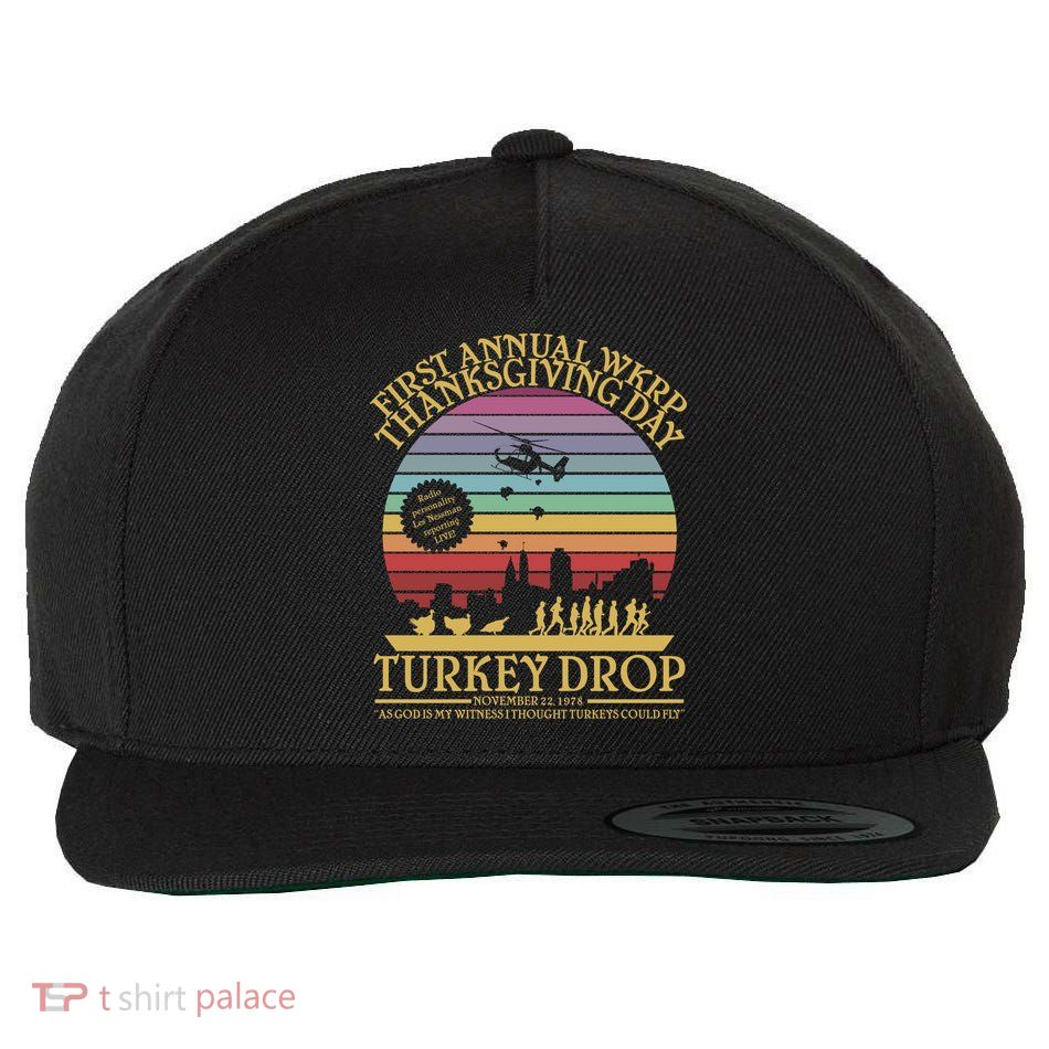 WKRP Thanksgiving Turkey Drop Funny Retro Wool Snapback Cap