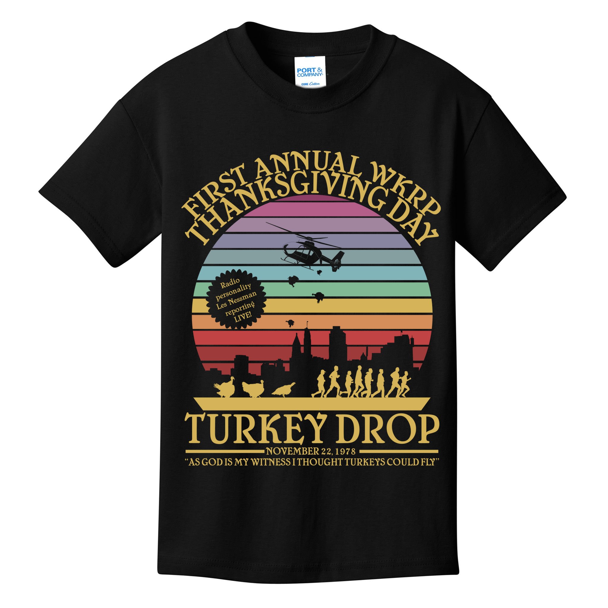 WKRP Thanksgiving Turkey Drop Funny Retro Kids T-Shirt
