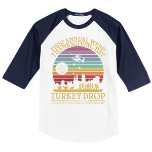 WKRP Thanksgiving Turkey Drop Funny Retro Baseball Sleeve Shirt