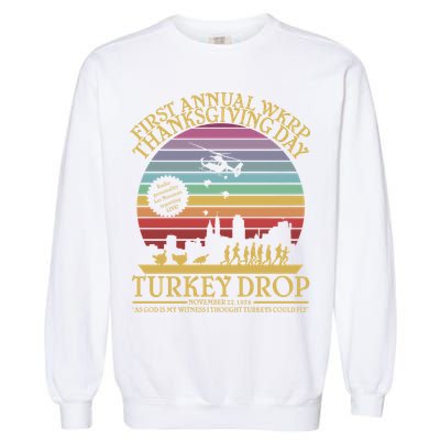 WKRP Thanksgiving Turkey Drop Funny Retro Garment-Dyed Sweatshirt