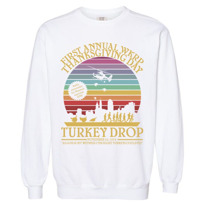 WKRP Thanksgiving Turkey Drop Funny Retro Garment-Dyed Sweatshirt