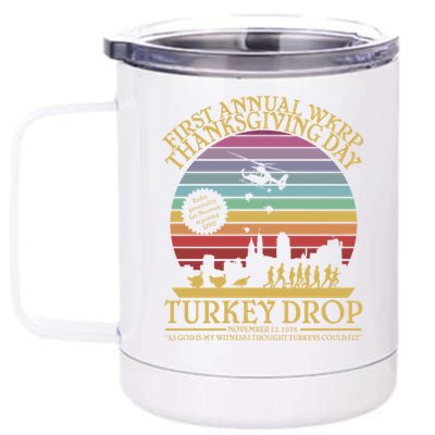 WKRP Thanksgiving Turkey Drop Funny Retro 12 oz Stainless Steel Tumbler Cup