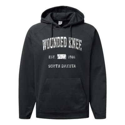 Wounded Knee South Dakota Sd Vintage Athletic Sports Design Performance Fleece Hoodie