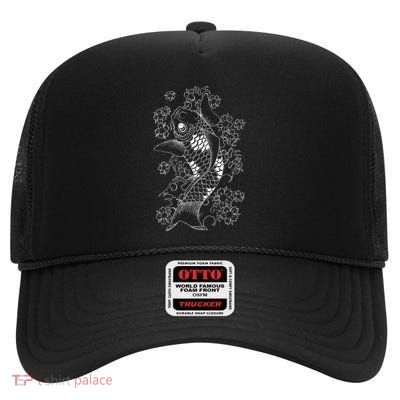 White Koi High Crown Mesh Back Trucker Hat