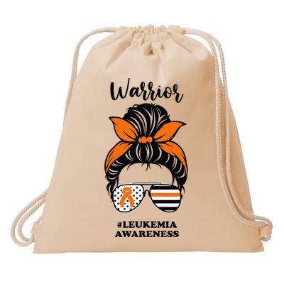 Warrior Leukemia Awareness Orange Ribbon Messy Bun Drawstring Bag