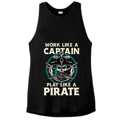 Work Like A Captain Play Like A Pirate Skull Crossbones Ladies PosiCharge Tri-Blend Wicking Tank