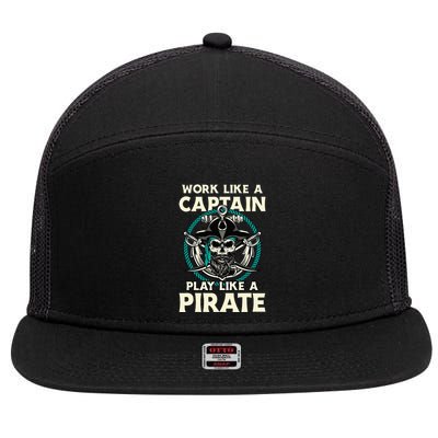 Work Like A Captain Play Like A Pirate Skull Crossbones 7 Panel Mesh Trucker Snapback Hat