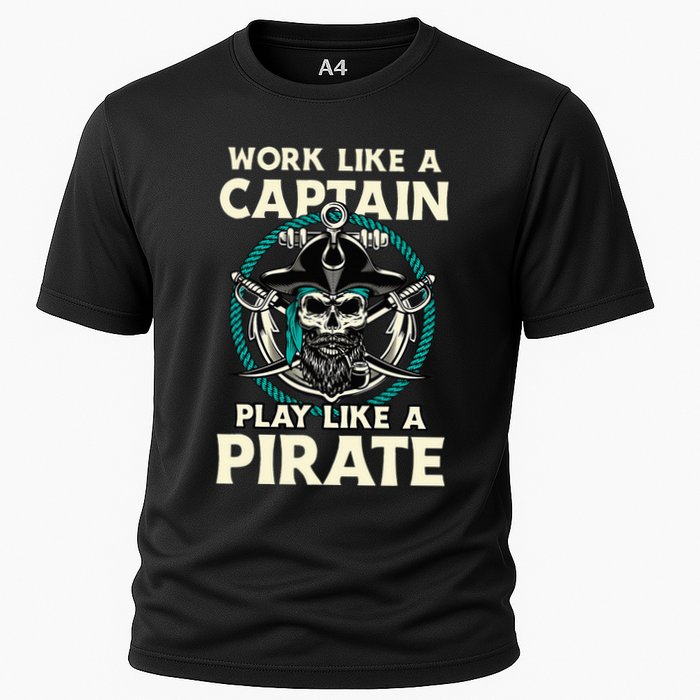 Work Like A Captain Play Like A Pirate Skull Crossbones Performance Shirt