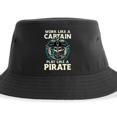 Work Like A Captain Play Like A Pirate Skull Crossbones Sustainable Bucket Hat