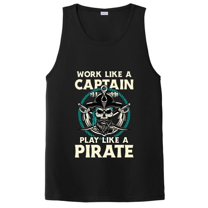 Work Like A Captain Play Like A Pirate Skull Crossbones PosiCharge Competitor Tank