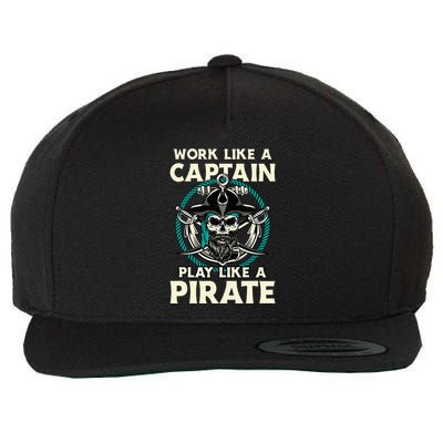 Work Like A Captain Play Like A Pirate Skull Crossbones Wool Snapback Cap