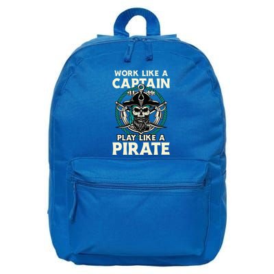 Work Like A Captain Play Like A Pirate Skull Crossbones 16 in Basic Backpack