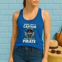 Work Like A Captain Play Like A Pirate Skull Crossbones Womens Tank Top