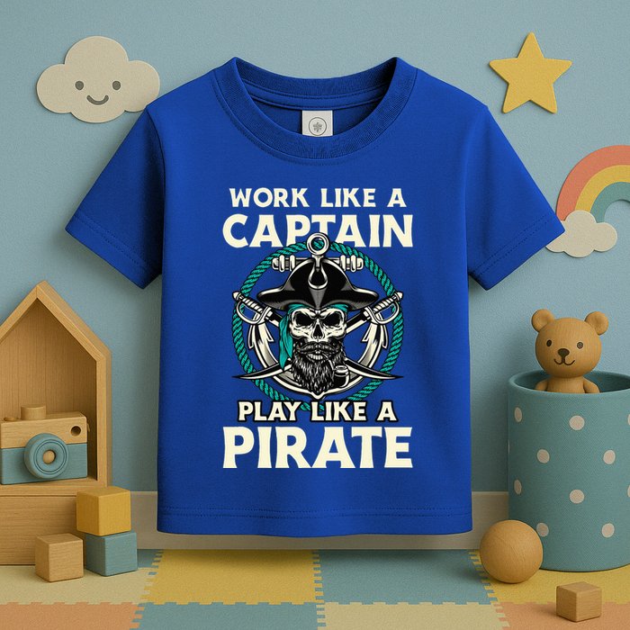 Work Like A Captain Play Like A Pirate Skull Crossbones Toddler T-Shirt