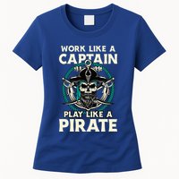 Work Like A Captain Play Like A Pirate Skull Crossbones Womens T-Shirt