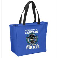 Work Like A Captain Play Like A Pirate Skull Crossbones Zip Tote Bag