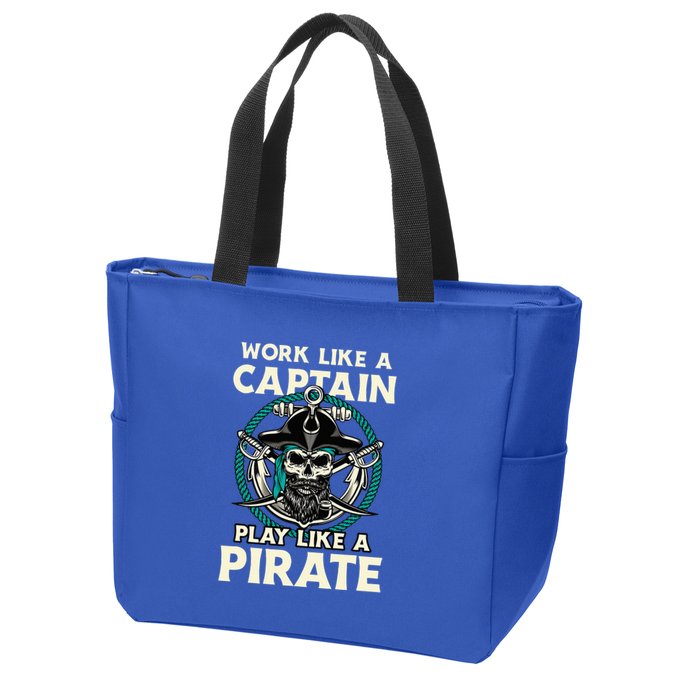 Work Like A Captain Play Like A Pirate Skull Crossbones Zip Tote Bag