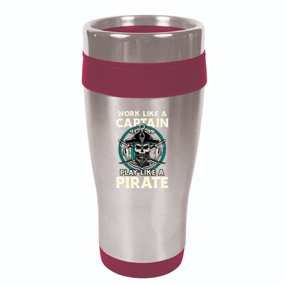 Work Like A Captain Play Like A Pirate Skull Crossbones 16oz Travel Tumbler