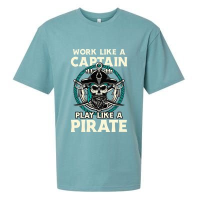 Work Like A Captain Play Like A Pirate Skull Crossbones Sueded Cloud Jersey T-Shirt