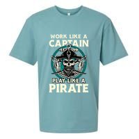 Work Like A Captain Play Like A Pirate Skull Crossbones Sueded Cloud Jersey T-Shirt