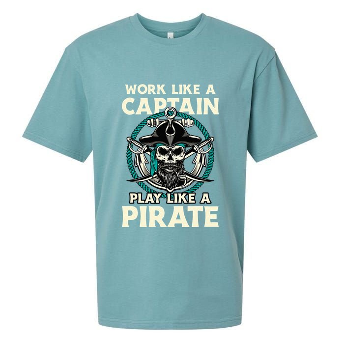 Work Like A Captain Play Like A Pirate Skull Crossbones Sueded Cloud Jersey T-Shirt
