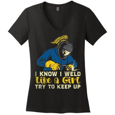 Weld Like A Welder Ironworker Ironsmith Welding Women's V-Neck T-Shirt