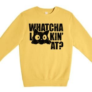 Watcha Lookin At Funny Cat Premium Crewneck Sweatshirt