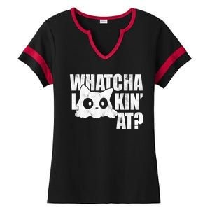 Watcha Lookin At Funny Cat Ladies Halftime Notch Neck Tee