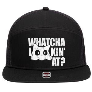 Watcha Lookin At Funny Cat 7 Panel Mesh Trucker Snapback Hat