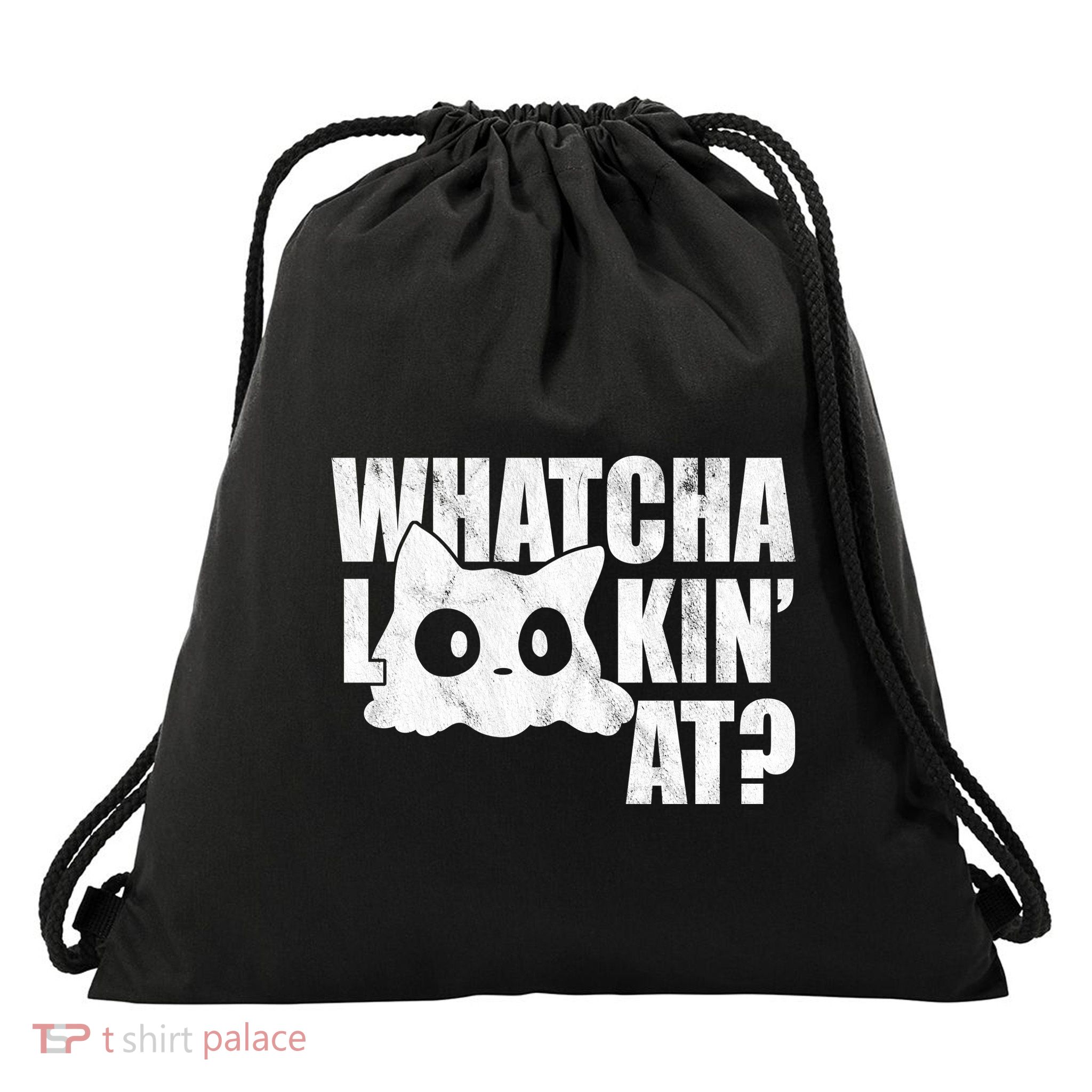 Watcha Lookin At Funny Cat Drawstring Bag