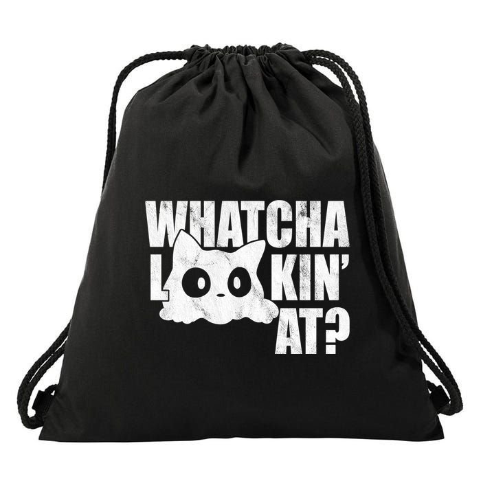 Watcha Lookin At Funny Cat Drawstring Bag