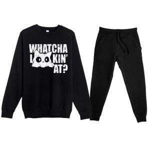 Watcha Lookin At Funny Cat Premium Crewneck Sweatsuit Set