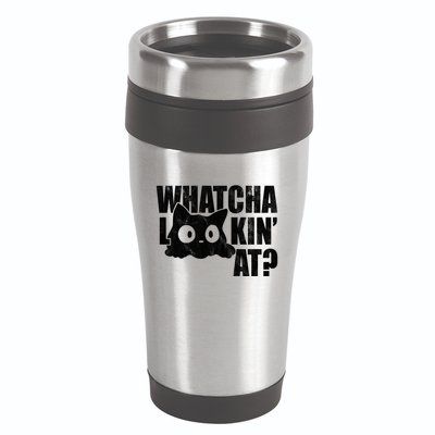 Watcha Lookin At Funny Cat 16oz Travel Tumbler