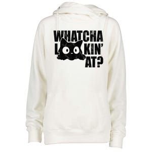 Watcha Lookin At Funny Cat Womens Funnel Neck Pullover Hood